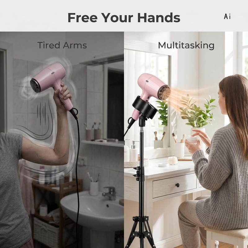 Hair Dryer Stand, Adjustable Hands-Free Heavy Duty Tripod