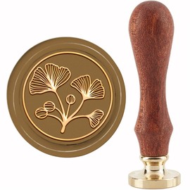 CRASPIRE Ginkgo Leaf Wax Seal Stamp Ginkgo Biloba Leaves Sealing Wax Stamp 30mm Retro Vintage Removable Brass Stamp Head With Wooden Handle For Invitations, Cards, Gift Wrapping
