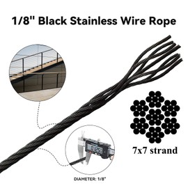 Tongmo 1/8" Black Stainless Steel Cable Railing Wire, 450ft, 7x7 Strands, Ideal for Decks, Balconies, Stairs, Includes Cable Cutter