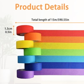 BRITECO 8 Rolls Rainbow Masking Tape Set - 8 Vibrant Colors, 15mm x 5m Colored Craft Tape for DIY, Arts, Labeling, and Decorative Projects