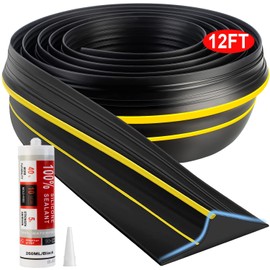 Jin&Bao Universal Garage Door Threshold Seal Strip 12FT Kit, Bottom Waterproof Rubber Weather Stripping Replacement（Yellow, 1 Adhesive）