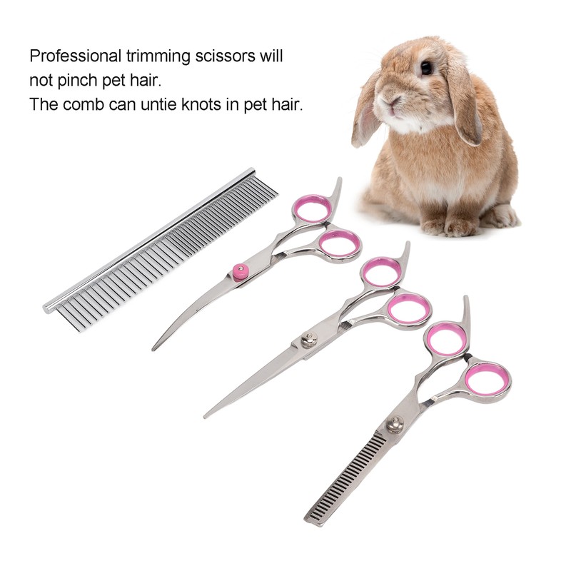 Pet Rabbit Grooming Scissors Stainless Steel Round Tip 4 in