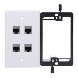 YOEMELY Cat7 Keystone Wall Plate 4 Port, 1 Gang RJ45 Wall Plate with Ca7 Coupler Female to Female and Wall Plate Bracket for Networking Cable Outlet (White, 1 Pack)