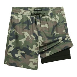 maamgic Mens Swim Trunks with Compression Liner 7 Inch Inseam Mens Bathing Suit Quick Dry Swimming Trunks Swimsuit Camo XX-Large
