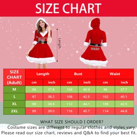Christmas Woman Costume Women's Santa Dress with Hood Santa Claus Woman Christmas Red Christmas Costumes Velvet Belt Party Cosplay (XL)