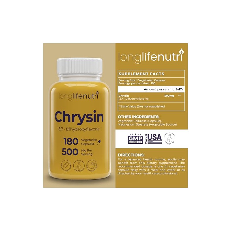 LongLifeNutri Crisina 500 mg – 180 cápsulas vegetarianas, de pasiflora,