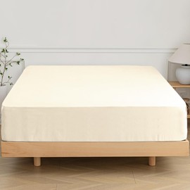 SSW HOMES Double Fitted Sheet Cream - Deep Pocket 16 inch(40cm) - Soft Easy Care Brushed Microfiber Plain Bed Sheet - Hotel Quality Shrinkage and Fade Resistant Bedding