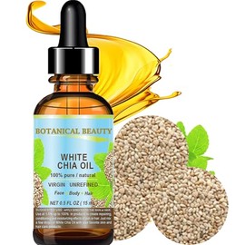 WHITE CHIA OIL. 100% Pure/ Natural Cold Pressed Carrier Oil. 0.5 fl.oz-15 ml. For Skin, Hair, Lip and Nail Care. "A remarkable and stable source of omega-3, 6 & 9, B-vitamins and minerals".