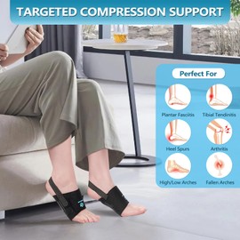 Healrecux Arch Support Braces for Plantar Fasciitis Relief, Adjustable Compression Bands with Gel Pad Orthotics Inserts for Feet Flat, High & Fallen Arches, Foot Support(Anti-Slip Strips)