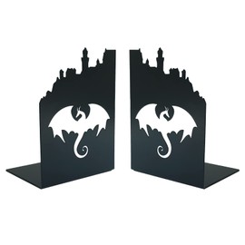 1 Pair 2pcs Heavy Metal Black Book Ends to Hold Books, Book Ends for Home Decorative (Dragon)