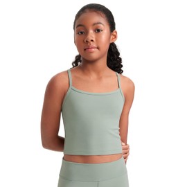 CRZ YOGA Girl Butterluxe Double Lined Sleeveless Tank Tops - Camisole Spaghetti Y Back for Teen Kid Sports Dance Green Palm Court Medium