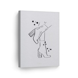 Smile Art Design Black and White Modern Woman Boot Sketch Drawing Glam Fashion Canvas Print Wall Art Office Bathroom Teen Girls Room Women Dorm Bedroom Living Room Wall Decor 40x30