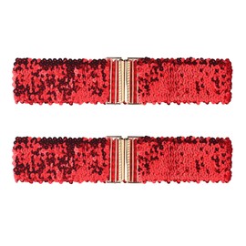Allegra K Ladies Shinny Wide Waist Belts Interlock Buckles Sequins Decor Stretchy Belts for Women 2PCS Red 60cm/23.62"