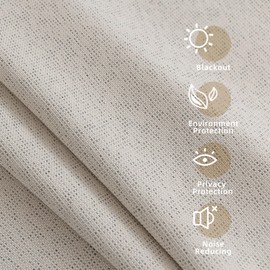 hugmoom 100% Linen Blackout Curtains for Bedroom 84 Inches Long, Rod Pocket Living Room Drapes, Thermal Insulated Beige Blackout Curtains 2 Panels Set, 50" W x 84" L