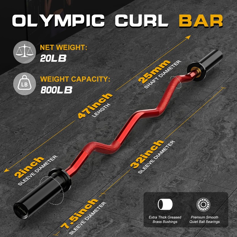 Olympic EZ Curl Barbell Bar 47",Mute Bearings - 2" Curl