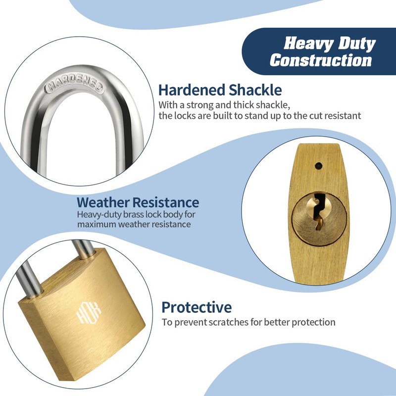 HOX 12-Pack Keyed Padlock, Waterproof and Rustproof, Solid Brass Lock