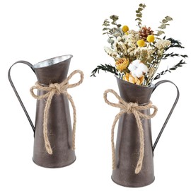 YILANJIN Set of 2 Metal Flower Vases, Vintage Vase, Country House Style Vase, Vase in Shabby Chic, Vase for Pampas Grass, Rustic Vases, Table Decoration for Wedding Decoration, Garden Table