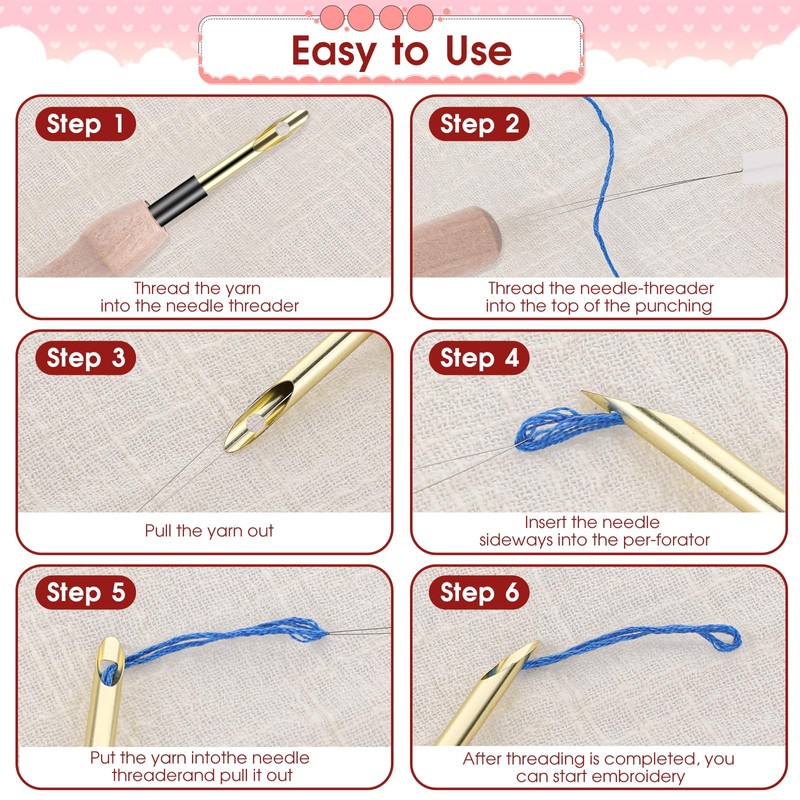 12 Pcs Punch Needle Kit, Embroidery Punch Needle Tool Wooden