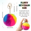 Otuuz 2 Pcs Fluffy Keychain Rainbow Pom Pom Keyring 3.9