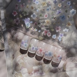 Flower Nail Art Stickers Decals Spring Floral Nail Decals 1PCS 5D Embossed Fresh Textured Dried Flowers Design Nail Stickers Manicure Supplies for Women Spring Summer DIY Decorations