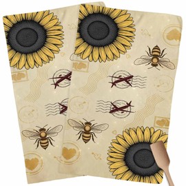 Zadaling Sunflower Kitchen Towels,Vintage Sunflower Bee 16x28 Inches Soft Kitchen Dish Cloth,Cotton Tea Towels/Bar Towels/Hand Towels,(2 Pack)