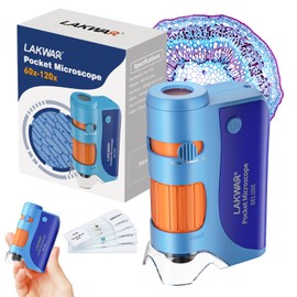 60x-120x Mini Pocket Microscope for Kids Adults, Portable Handheld Microscope with 5 Microscope Slides, Miniscope for Kids Adults Science Lab (Blue&Orange)