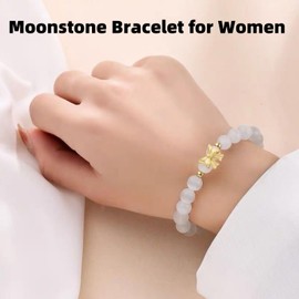 Stocking Stuffers Holiday Outfits for Women 2024 Moonstone Bracelet for Women Natural Moonstone Bracelet Lucky Butterfly Charm Bracelet for Girls Moonstone Crystal Bracelet Birthday Valentines Gifts for Girls (Gold)