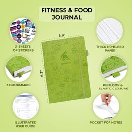 Clever Fox Fitness & Food Journal – Planificador de nutrición y entrenamiento unisex, registro de ejercicios de dieta y gimnasio con calendarios, sin fecha, tamaño A5, tapa dura (verde manzana)