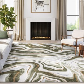 Abani Green Intertwined Lines Area Rug – 6' x 9' – Contemporary Swirl Design – Regal Collection – Washable, Easy to Clean – Durable for High Traffic Areas – Living Room, Bedroom & Office