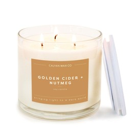 Calyan Wax Co. Golden Cider & Nutmeg 3 Wick Scented Candle - 43 Hour Burn - Luxury 3 Wick Soy Candles - Non Toxic Soy Wax Candles - Long Lasting Large Glass Jar Candle for Home - 14.9oz