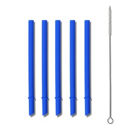 Avanchy Reusable Silicone Straws for Toddlers & Kids - 5 pcs Flexible Large Drink 6.7" Straws, BPA free, Baby Cup-Flexible Safe Fun Cute Thin for Chewing with Bendable Brush (Blue)