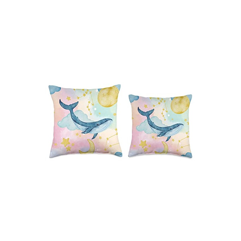 Cute Sky Whale with pastel background Throw Pillow