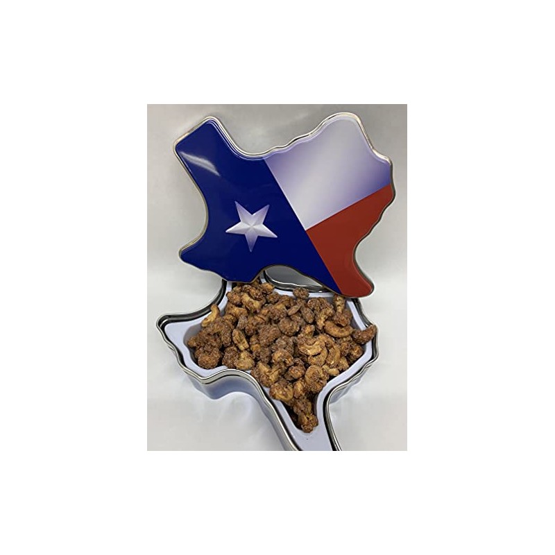 Cinnamon Roasted Cashews in a Texas Shaped Gift Tin