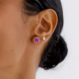 [POPTS] Pink stone basic round earrings OTE122526EYP plating color / [POPTS] 핑크 스톤 베이직 라운드 귀걸이 OTE122526EYP 도금컬러