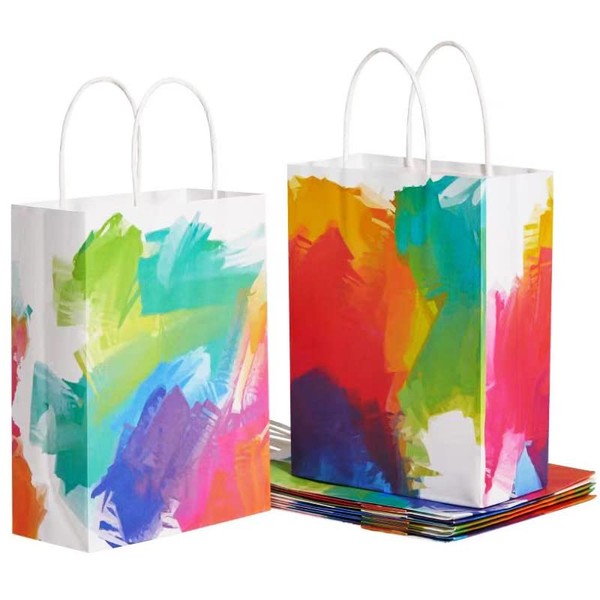 SUNCOLOR 24 Pack Small Party Favor Bags Goodie Bags for Birthday Party Gift Bags With Handle(Watercolor)