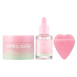 APRILSKIN APRILSKIN Pink Aloe Pink Aloe Glass Skincare Duo with Heart Puff: Pink Aloe Facial Polish Cleanser, Pink Aloe Mucin Serum & Heart-Shaped Plush Facial Cleansing Sponge