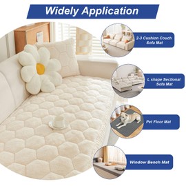 GKXLH New Thick Sofa Cover Washable - Soft Flannel Universal Sofa Covers 2 3 4 Seater, Non-Slip Couch Cover, Couch Seat Covers Sofa Slipcovers Furniture Protector for Living Room (Beige White, 70x150)