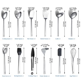 ReaNea Kitchen Cooking Utensils Set 26 Pieces, Stainless Steel Heavy Duty Sturdy Kitchen Tool Set with Hooks, Metal Spatula & Spoon Set Ergonomic Hanging Handles for All Cooking Tasks