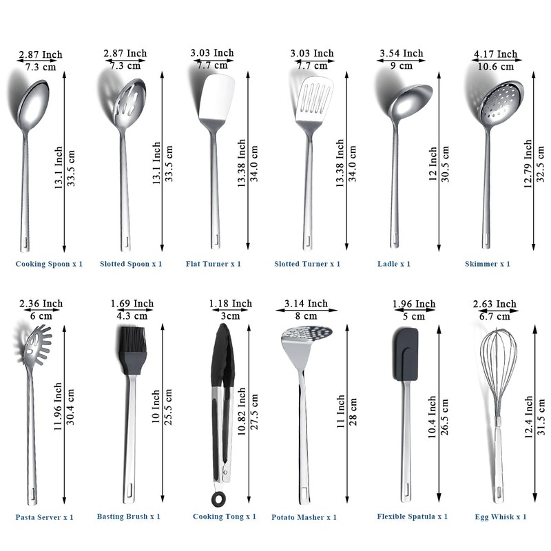 ReaNea Kitchen Cooking Utensils Set 26 Pieces, Stainless Steel Heavy