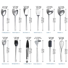 ReaNea Kitchen Cooking Utensils Set 26 Pieces, Stainless Steel Heavy Duty Sturdy Kitchen Tool Set with Hooks, Metal Spatula & Spoon Set Ergonomic Hanging Handles for All Cooking Tasks