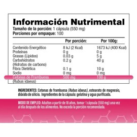 Cetonas Frambuesa 500 100 Cápsulas Salud Vida