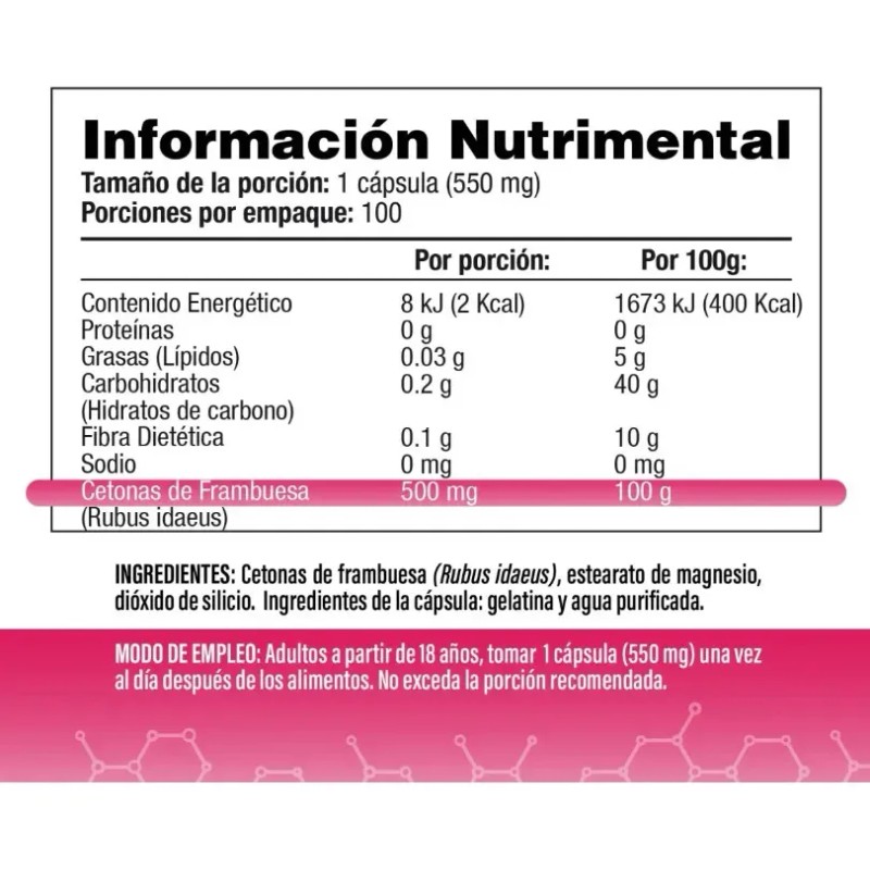 Cetonas Frambuesa 500 100 Cápsulas Salud Vida