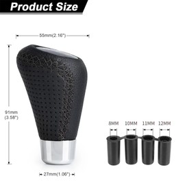 Juttzzei Car Gear Shift Knob, Universal 6 Speed Gear Knob, Manual Gear Stick Knob, Leather Gear Stick Shift Cover with 4 Adapters 8mm 10mm 11mm 12mm for Manual Automotive Vehicles - Black Stitching