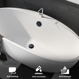 BOOMIBOO Bathtub Drain Tip-Toe Trim Set with Two-Hole Overflow Faceplate, Bath Tub Drains Conversion Kit with Universal Fine/Coarse Thread, Replacement Bathtub Drain Stopper Assembly, Matte Black