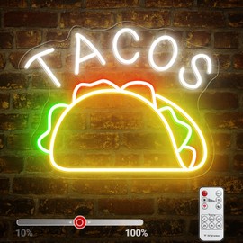 Upgraded TACOS LED Neon Light Signs with Timming Remote for TACOS Restaurant, Business, TACOS Window Decor for Party Gift Dimmable 15"x12"
