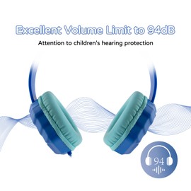 Olyre Kids Hedapnones Wired with Microphone and 94dB Volume-Limiting for Boys and Girls, School Headphones with Braided Tangle-Free Cable Compatible with Computer Tablet Kindle Smartphone Blue/Green