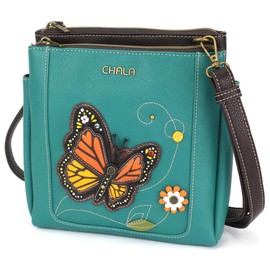 CHALA Merry Messenger RFID Protected Women Faux Leather Shoulder Purse with Adjustable Crossbody Strap - Monarch Butterfly - turquoise