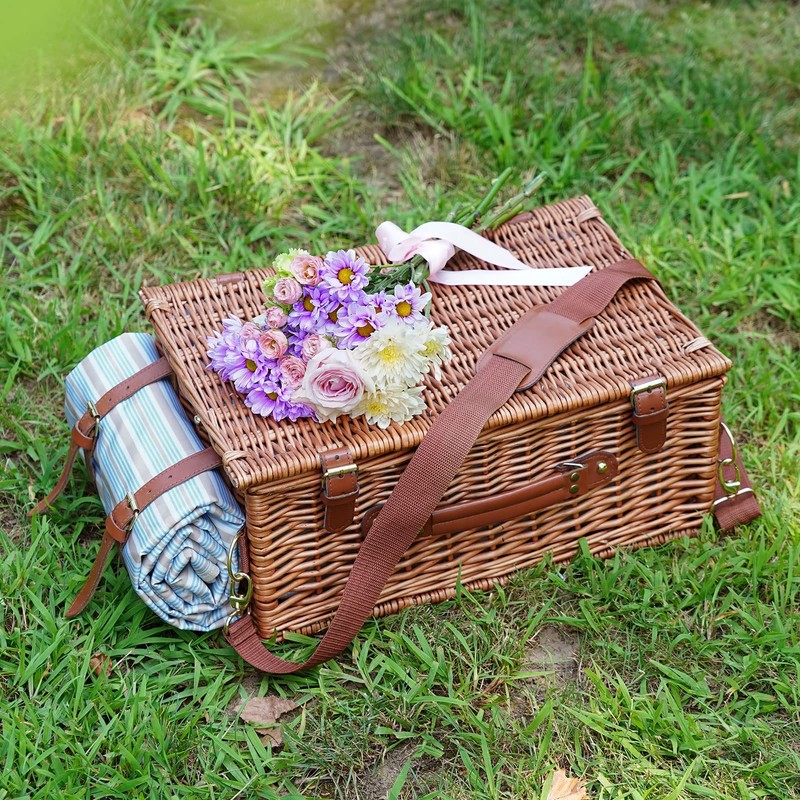 Picnic Cooler Basket Set for 2 Persons with Large Waterproof