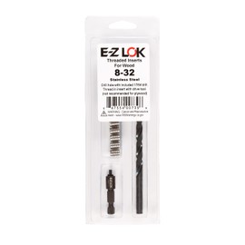 E-Z LOK 400-008-CR Threaded Inserts for Wood, Installation Kit, Stainless Steel, Includes 8-32 Knife Thread Inserts (10), Drill, Installation Tool