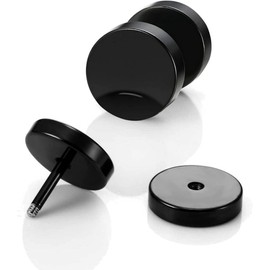ZALIZR Black Stainless Steel Stud Earrings Set - 6 Pcs 5mm-10mm Ear Piercing Plugs, Unisex Flat Top Round Studs for Men, Women, Girls.